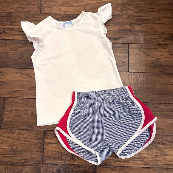 Blue Stripe Seersucker Athletic Shorts Set Color Works/Funtasia Too Size 6 - Picture 1 of 6